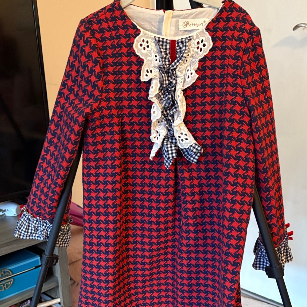 Stylish Kids Dress with Red and Blue Pattern